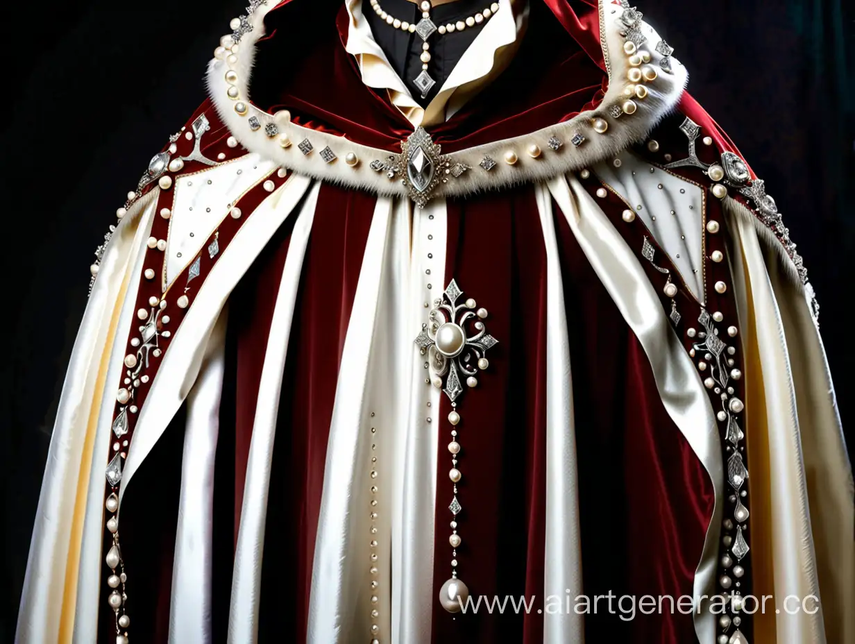 An elegant luxurious cloak with diamonds and pearls for the hand of the king