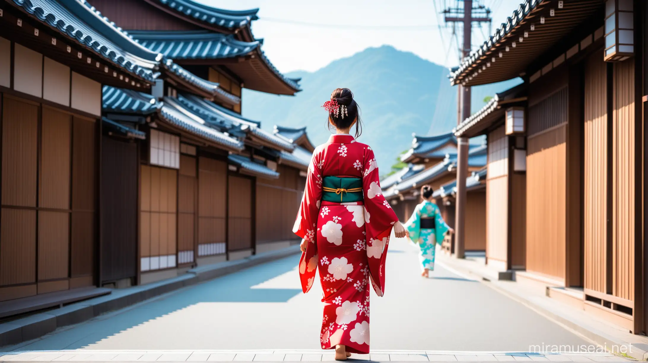 Woman wearing a kimono walking on the street