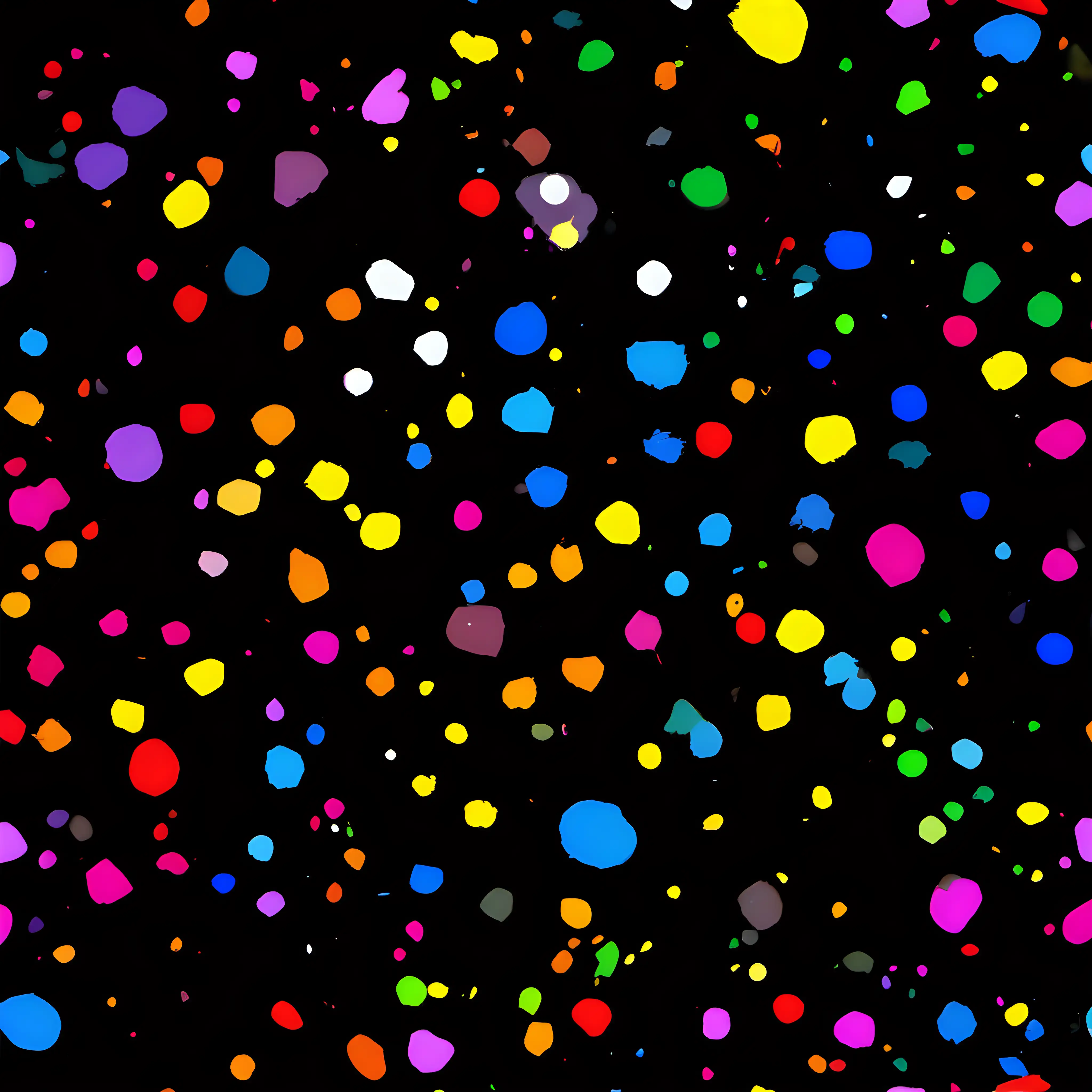 Vibrant Multicolored Paint Specks on Black Canvas