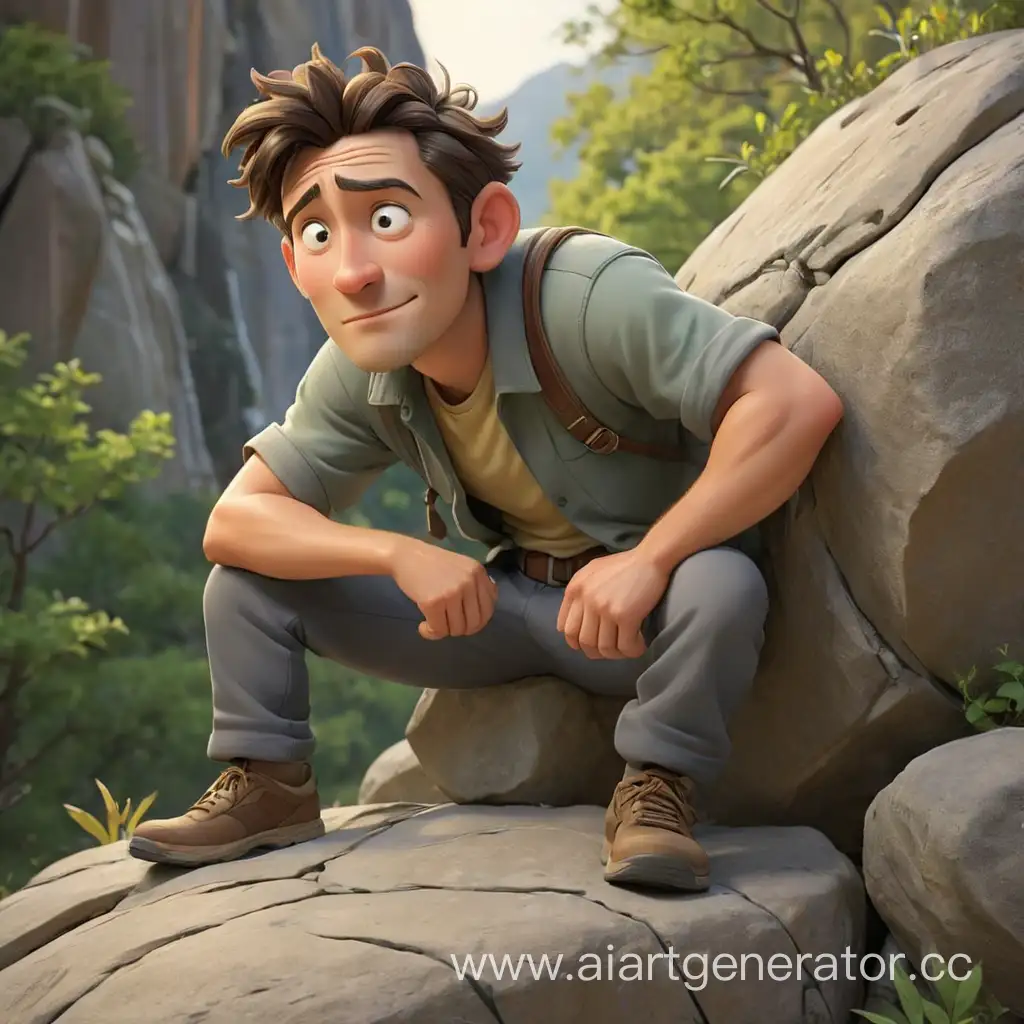 Cheerful-Cartoon-Man-Leaning-on-a-Rock