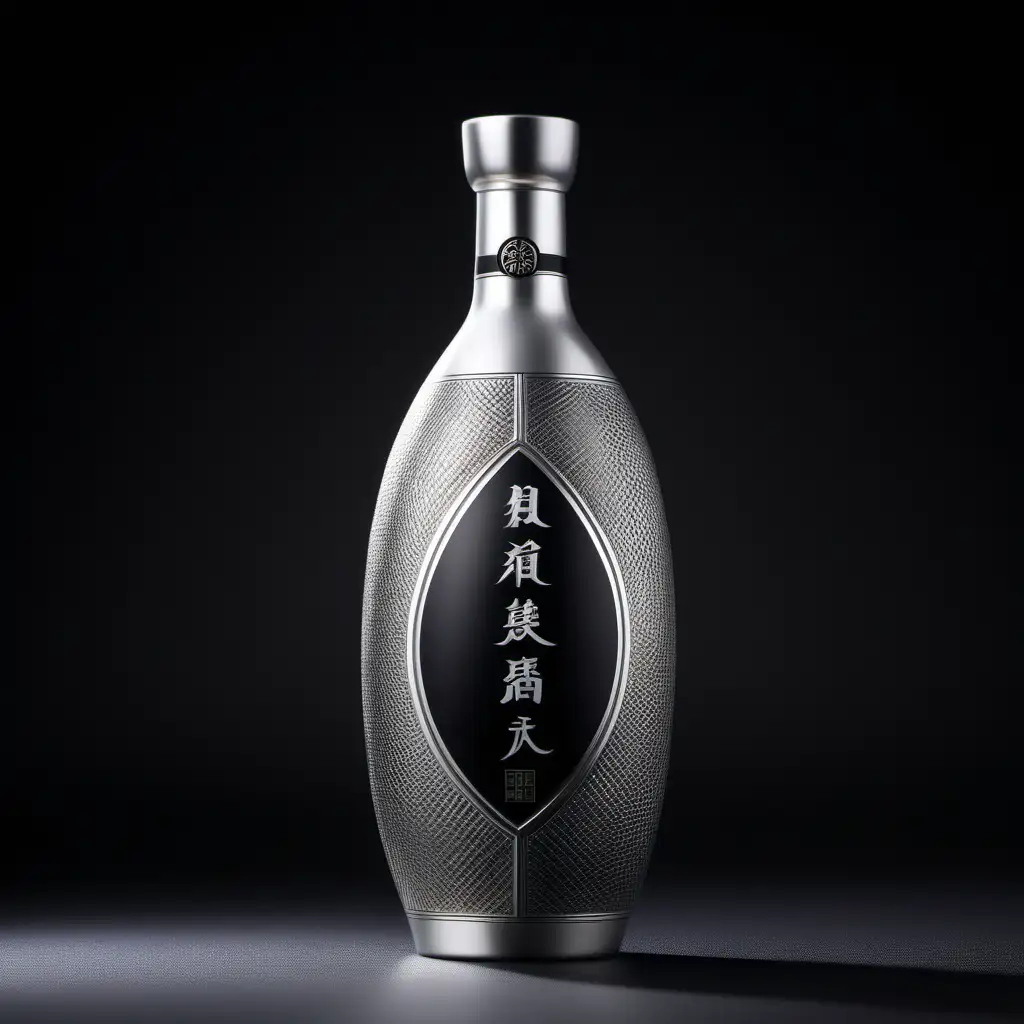 Luxurious Chinese Health Liquor in 500ml Ceramic Bottle Silver and Black Minimalist Design