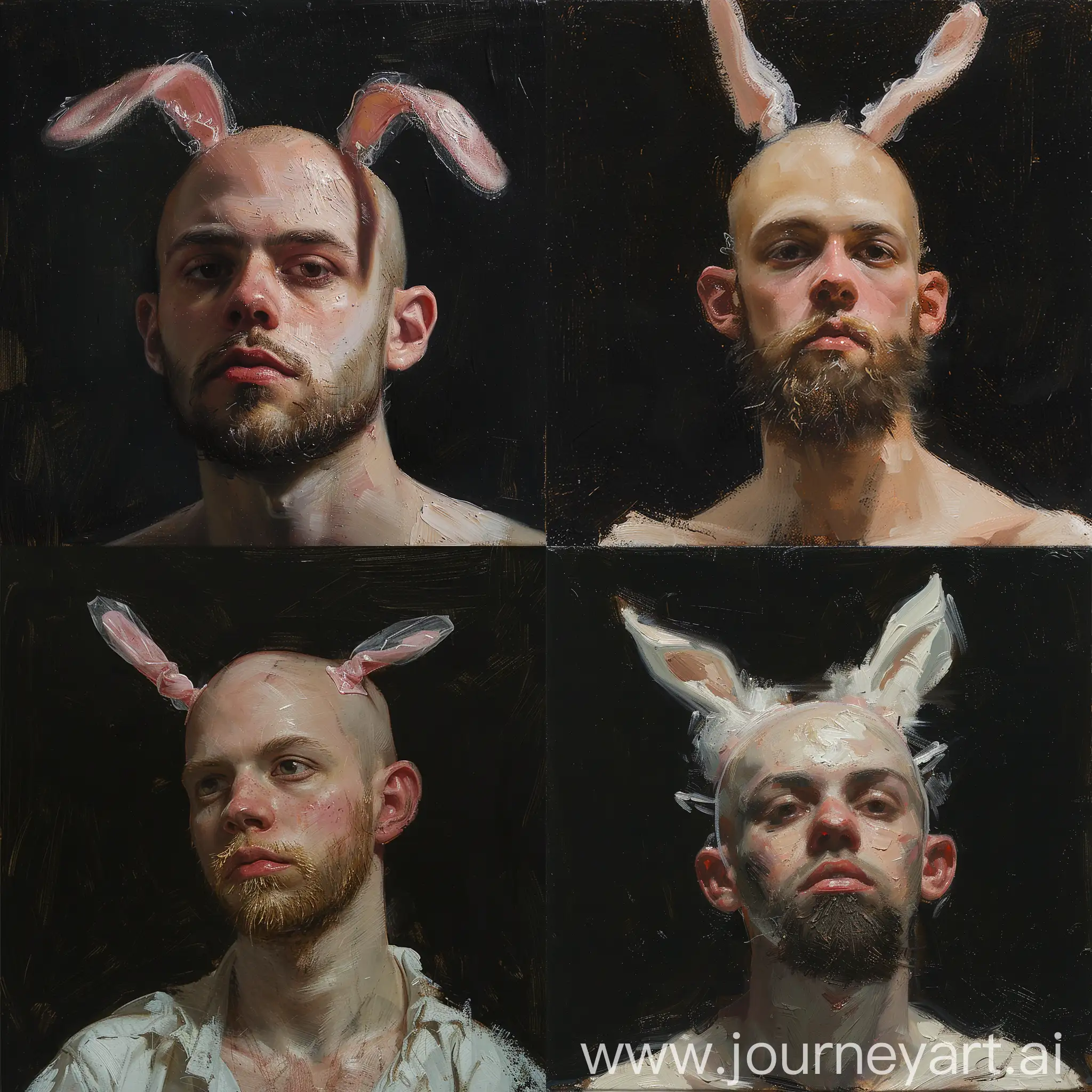 Young-Bald-Man-with-Bunny-Ears-in-Detailed-Realistic-Oil-Portrait