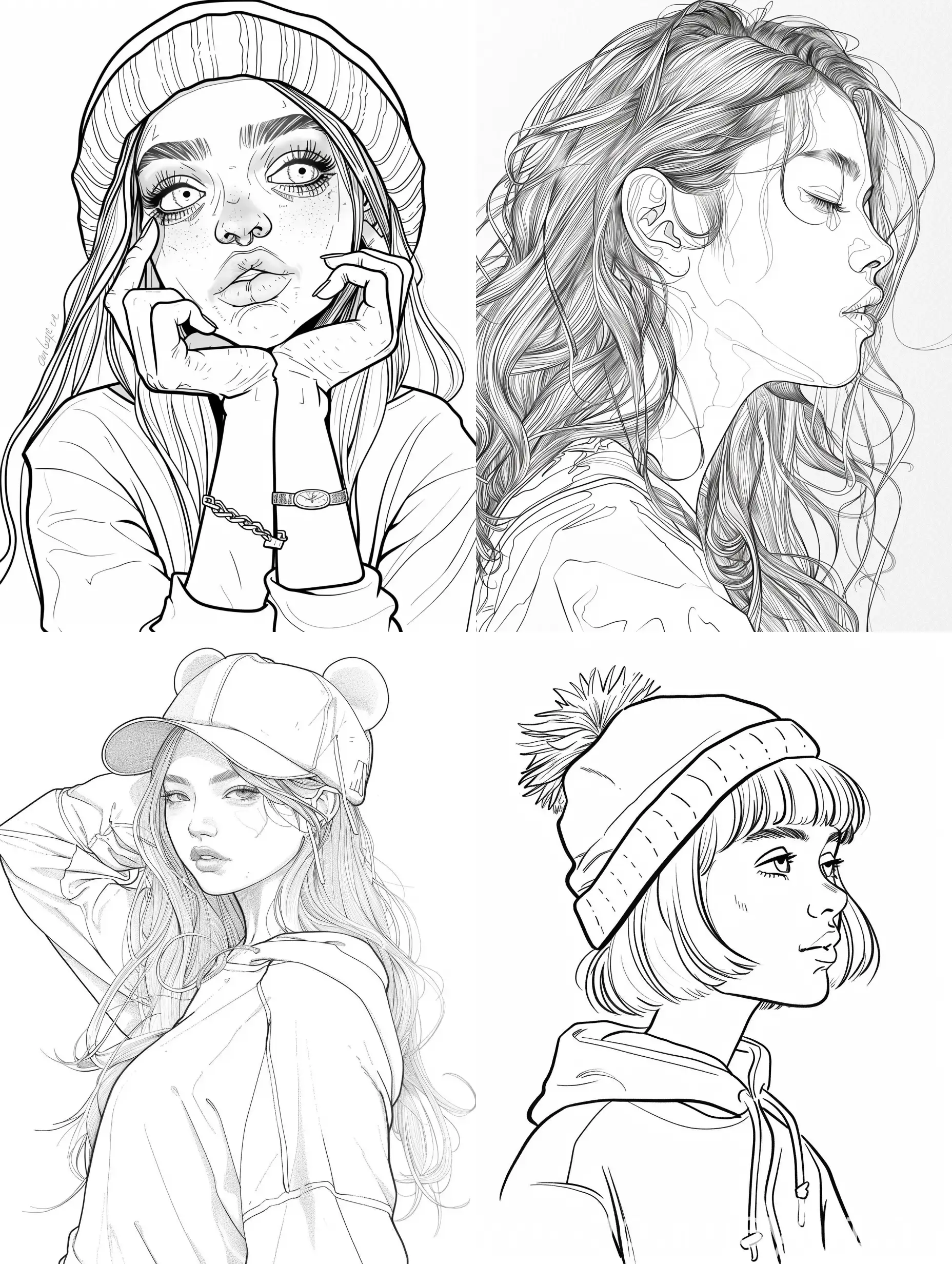 Bearbrickjia-Style-Girl-in-Black-and-White-Linear-Drawing