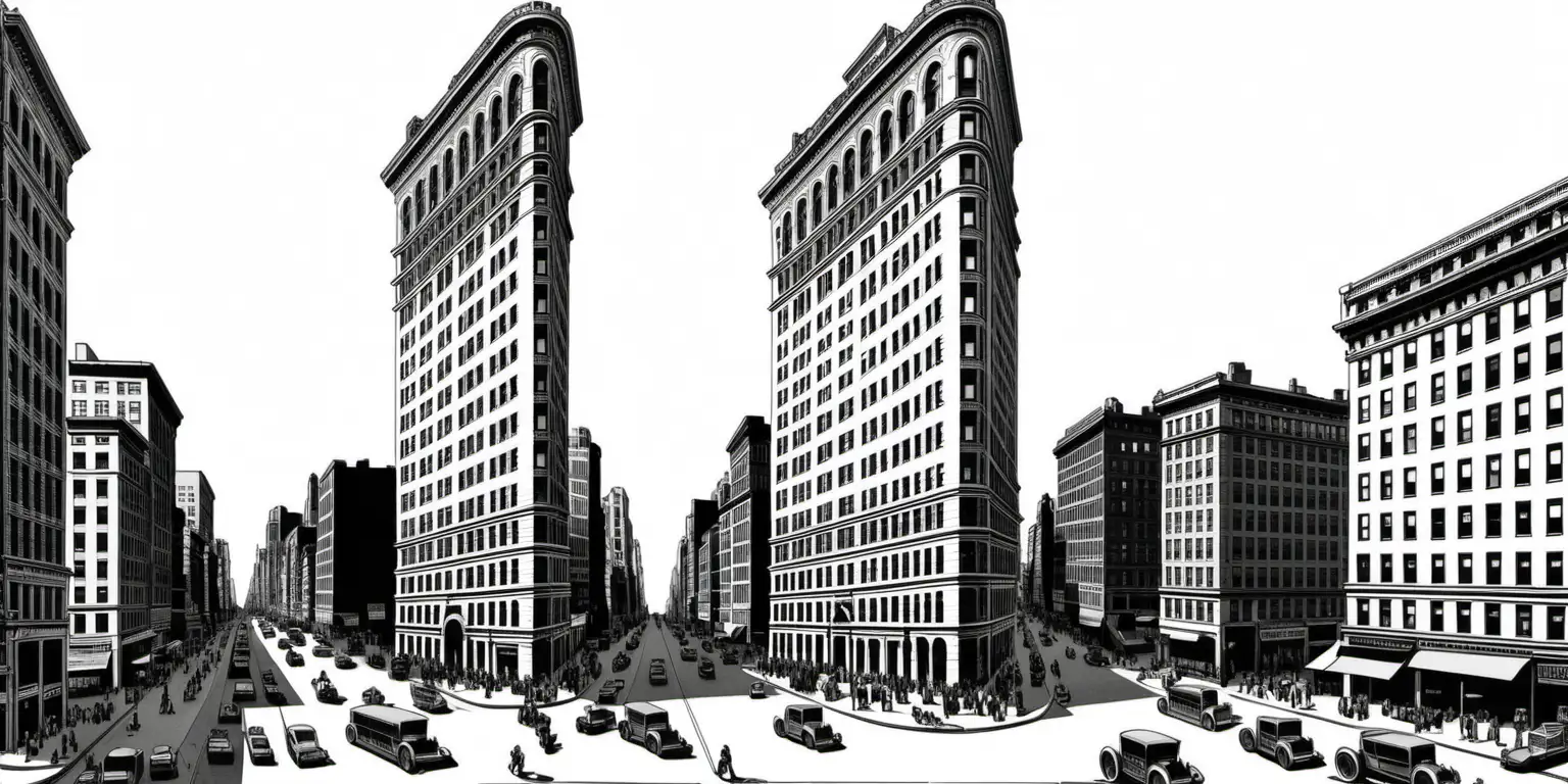 a cartoon of only one building The Flatiron Building with no other buildings or background
