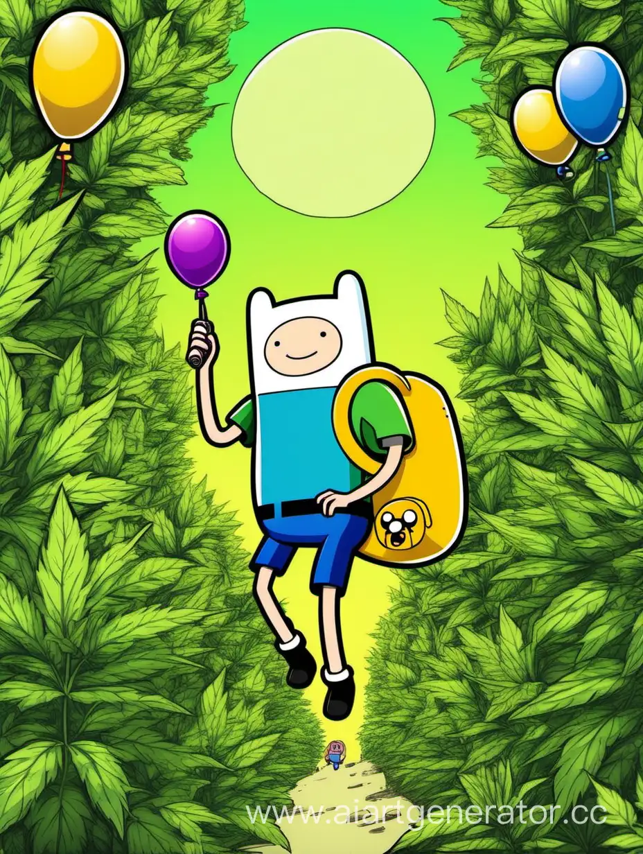 Cartoon-Adventure-Time-Style-Finn-Holding-Sign-with-Balloons