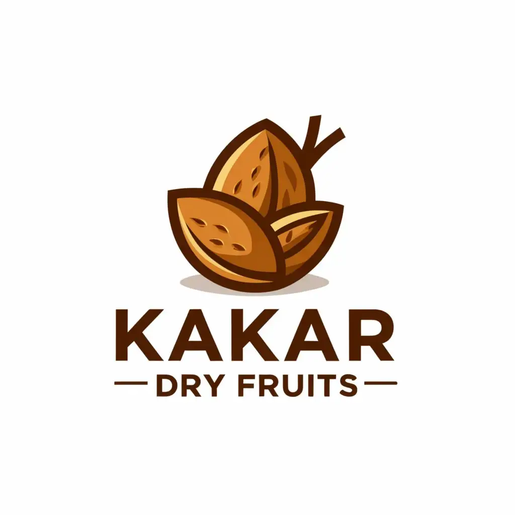 a logo design,with the text "KAKAR DRY FRUi
TS
", main symbol:ALMOND,Moderate,clear background