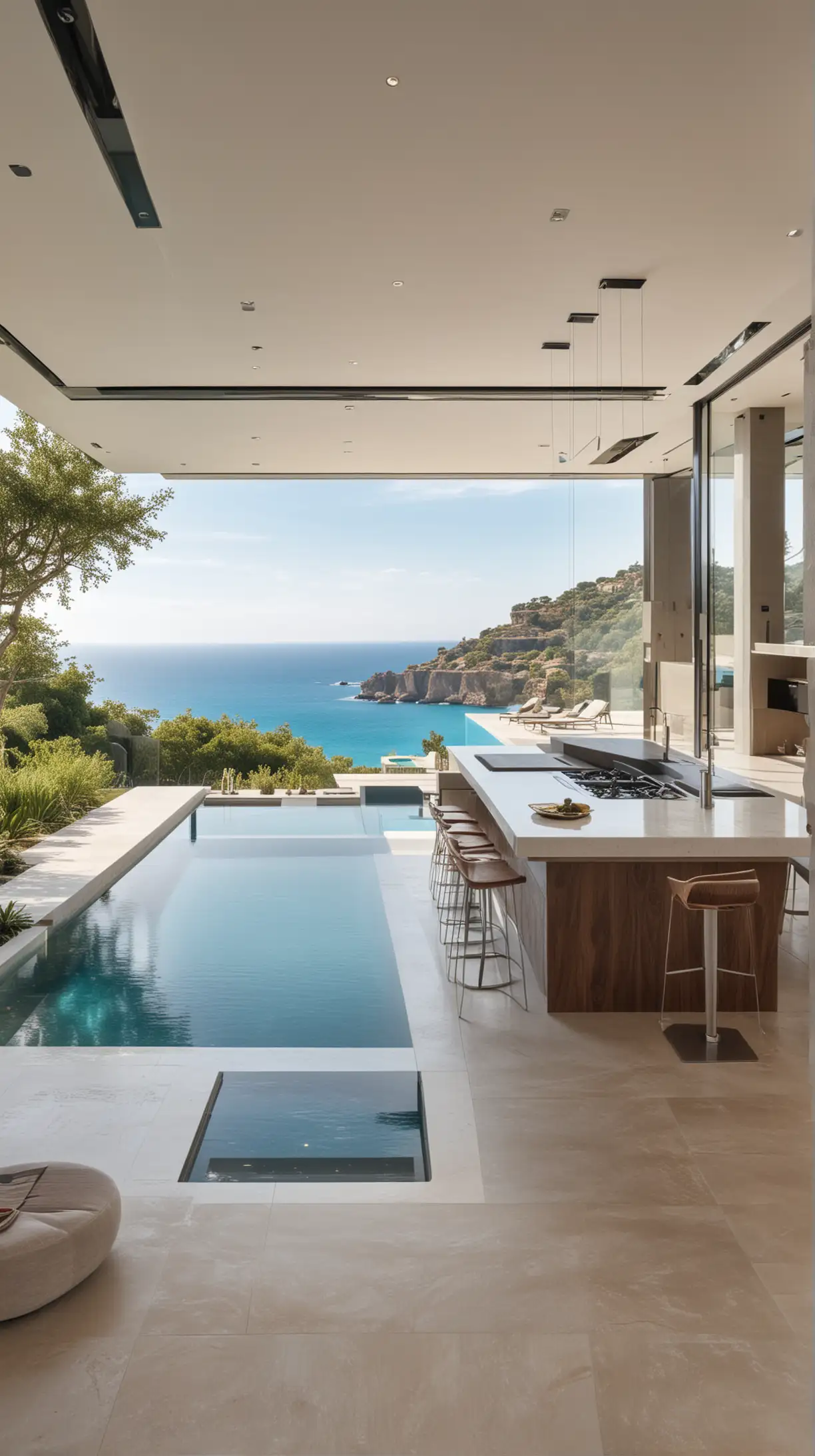 Contemporary Minimalist Living Space with Infinity Pool and Architectural Elegance