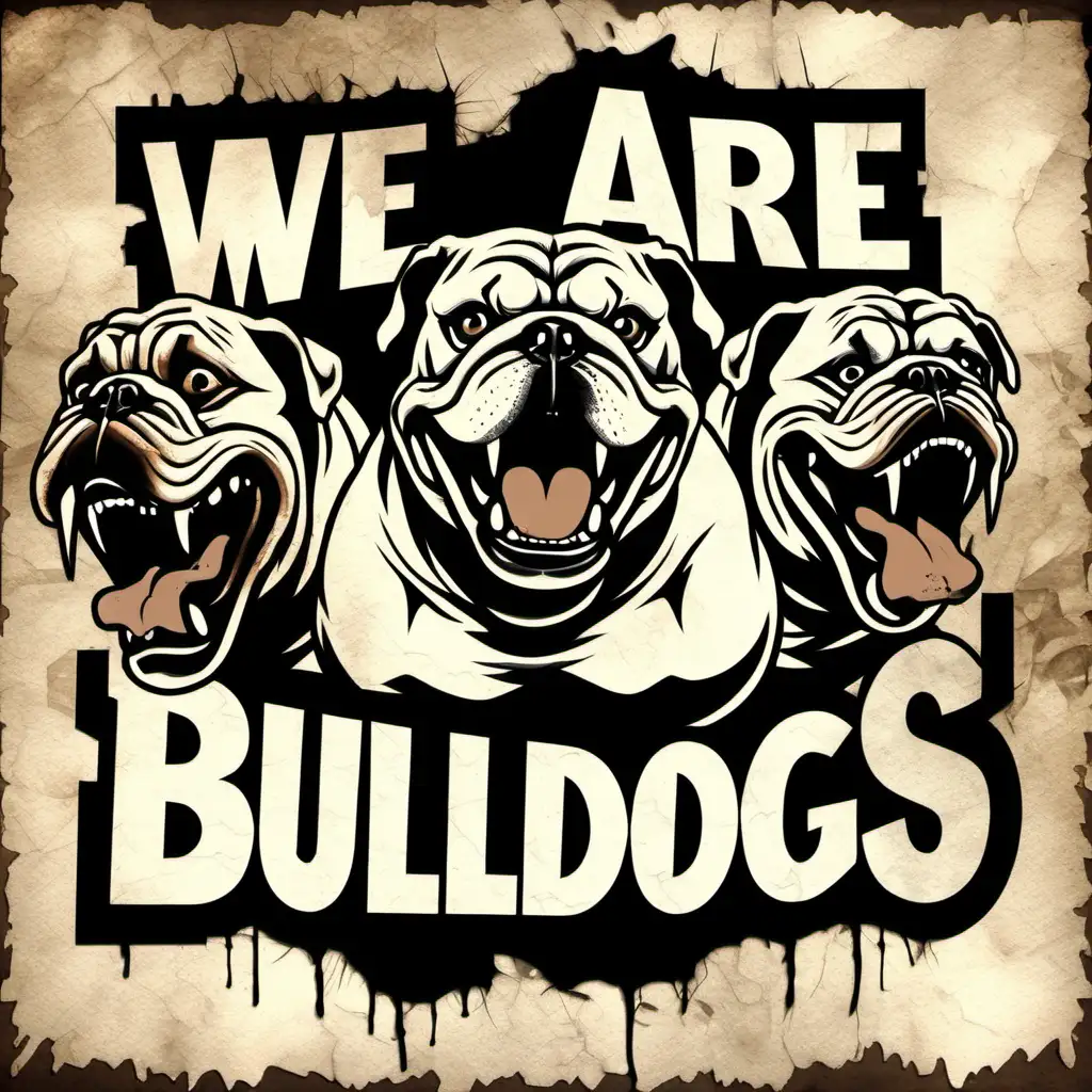 WE ARE BULLDOGS, DISTRESSED FONT, GROWLING TEETH, NO BACKGROUND