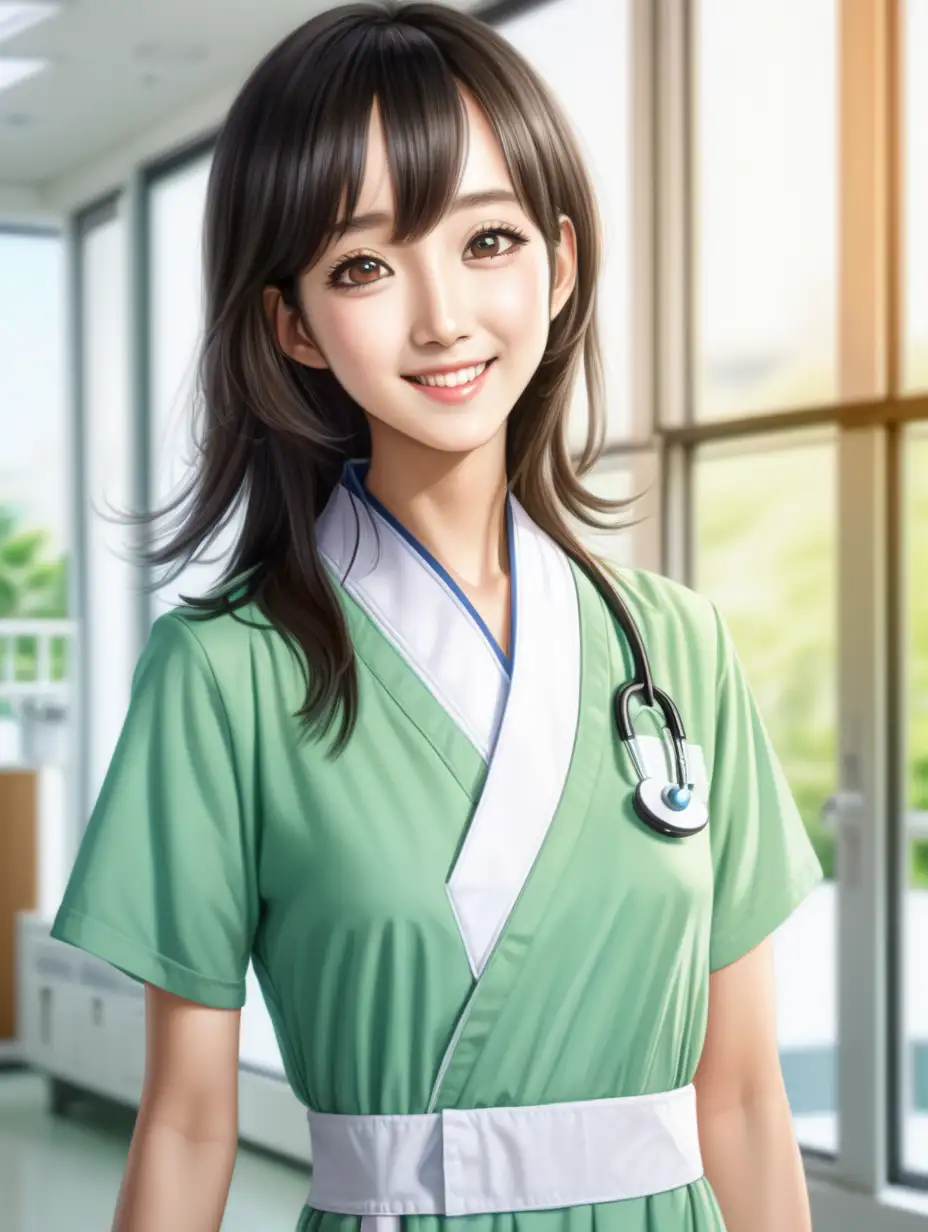 Joyful Chinese Woman Doctor in Elegant White and Green Dress HD 4K Portrait