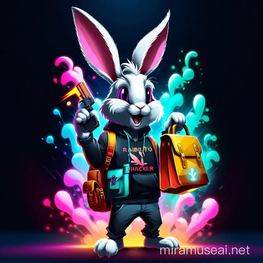 Playful Rabbit as a Hacker in Matching Colors