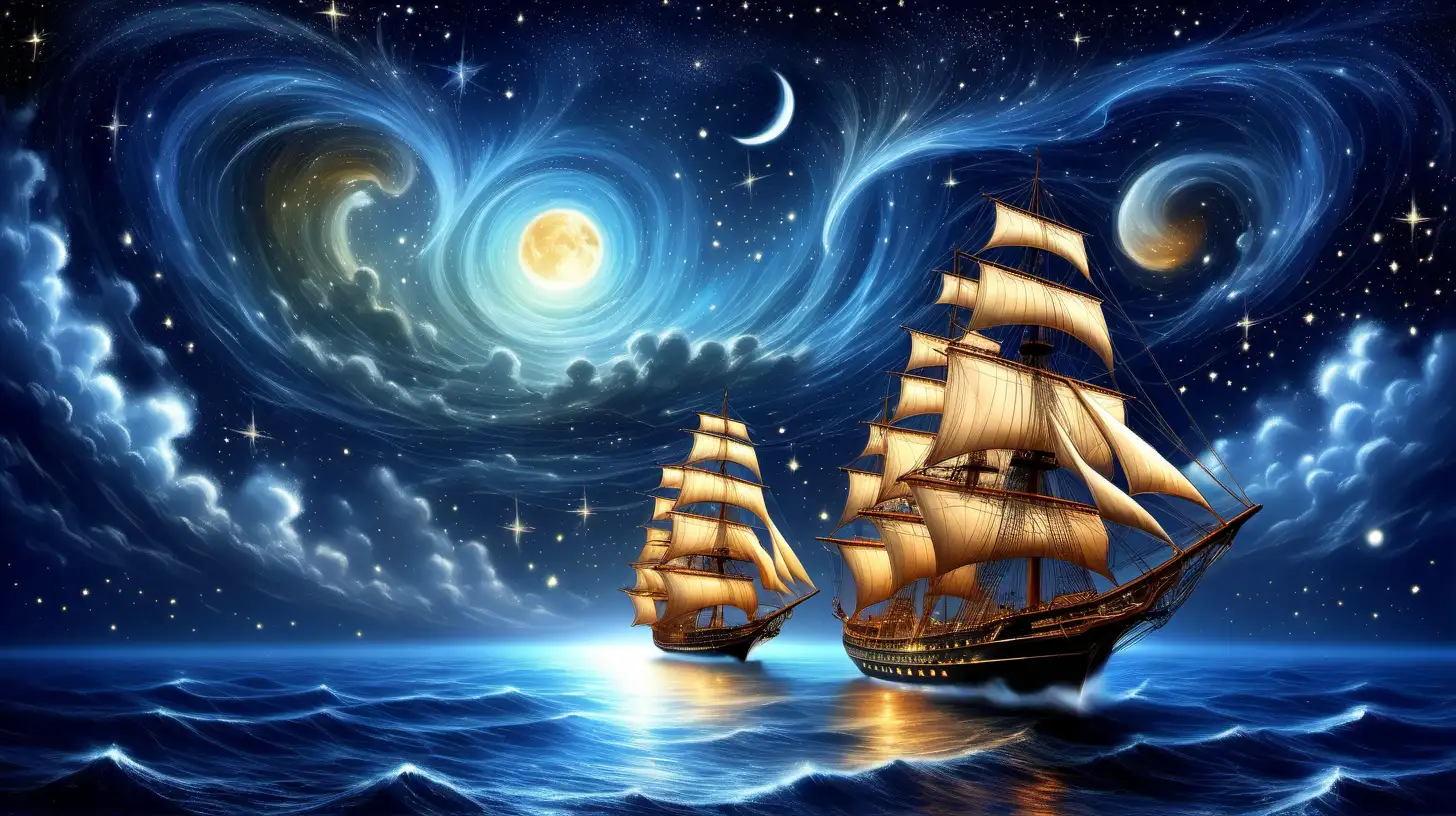 Whimsical Dreams under Starlit Sailing Ships