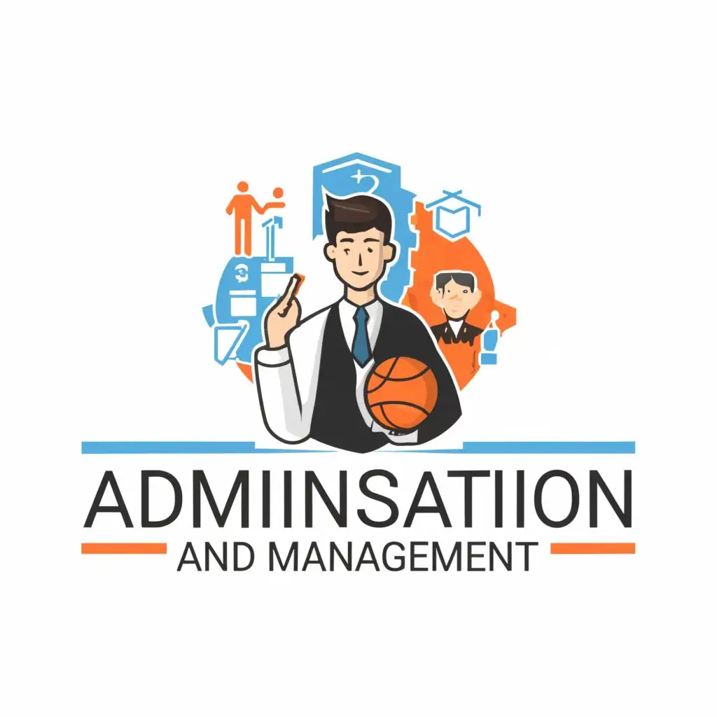 a logo design,with the text 'ADMINISTRATION AND MANAGEMENT', main symbol:admin and sports,complex,be used in Education industry,clear background sports