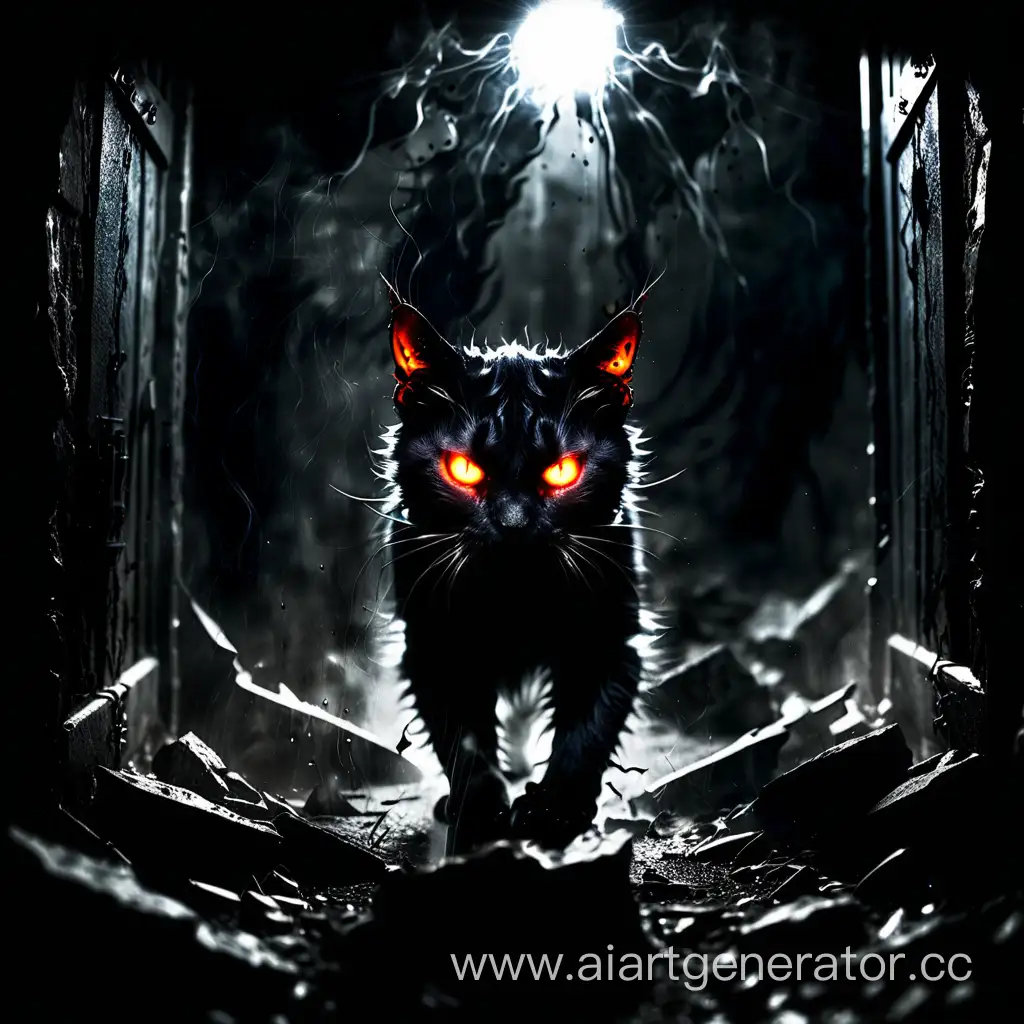 адский кот выходящий из темноты