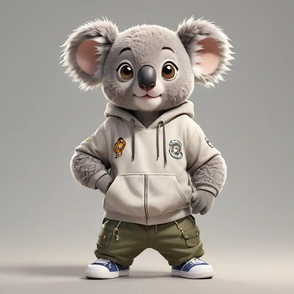 Cool Koala Hip Hop Dancer Cartoon Style Full Body with Big Eyes