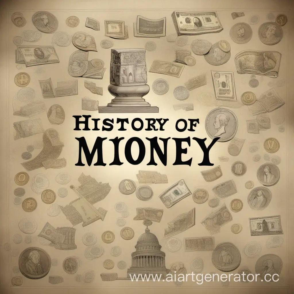 нарисуй надпись «История денег»