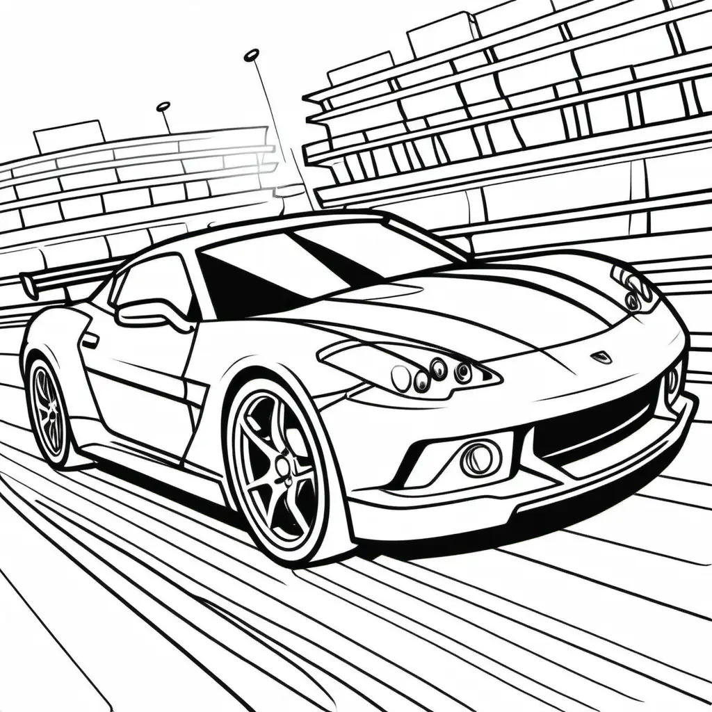 Dynamic Sports Car Coloring Page for Kids Speeding Vehicle Illustration