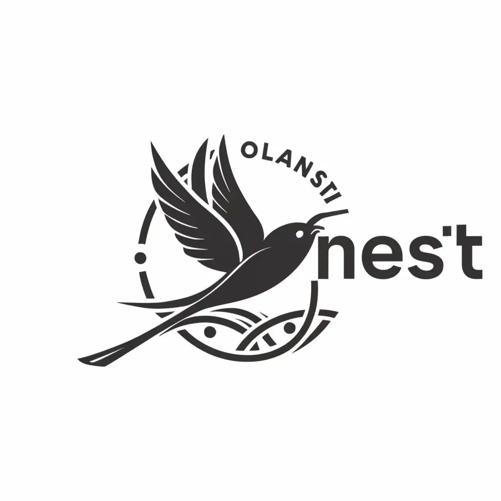 logo, swallow bird fly and circle nest, with the text "OLAnest", typography