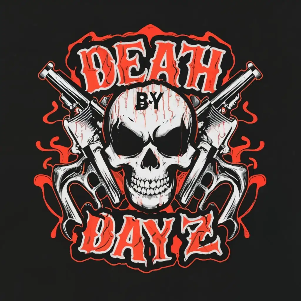 LOGO-Design-For-Death-By-Dayz-Edgy-Text-with-Bloody-Guns-and-Scary-Zombies
