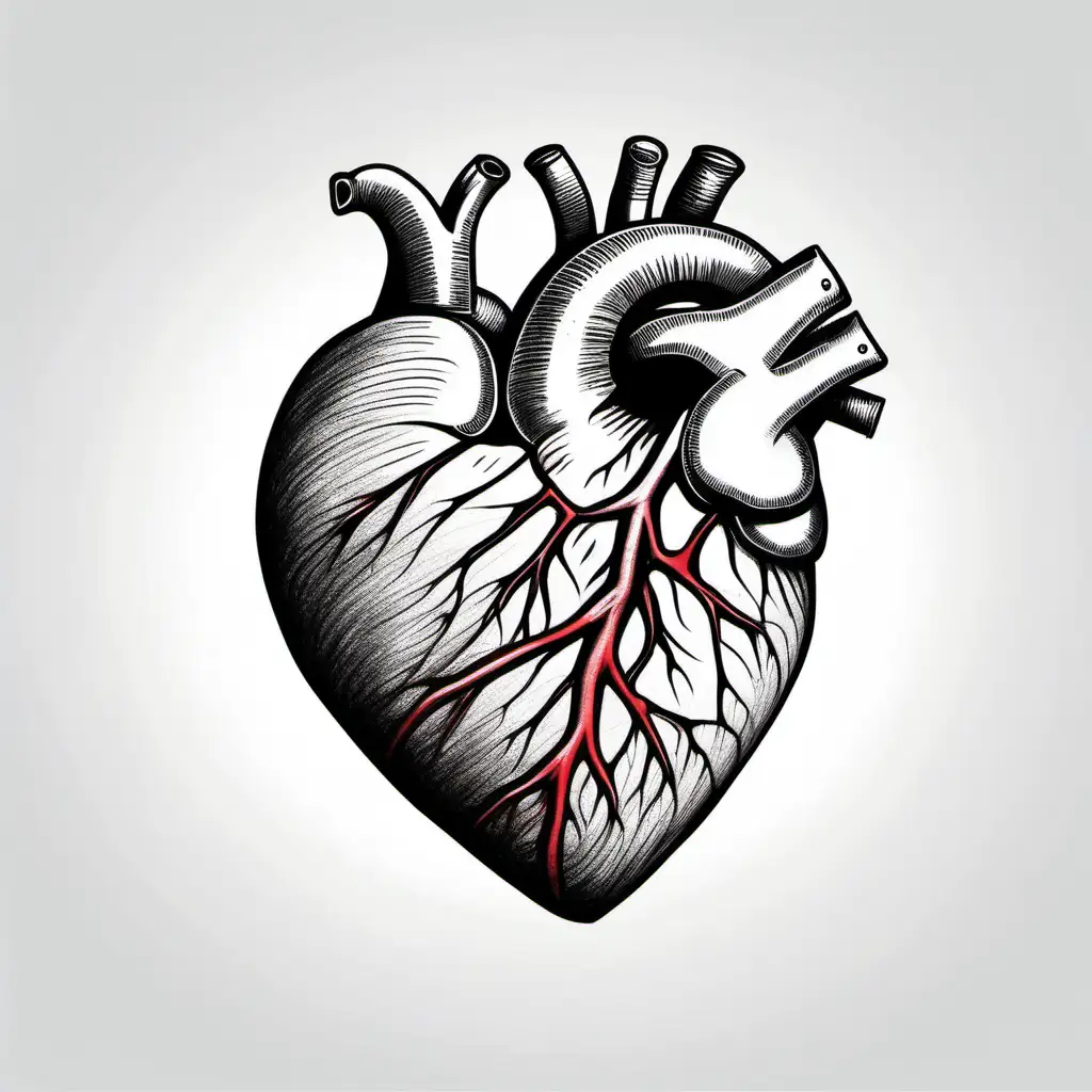 Detailed Drawing of Heart on White Background in Simple Style