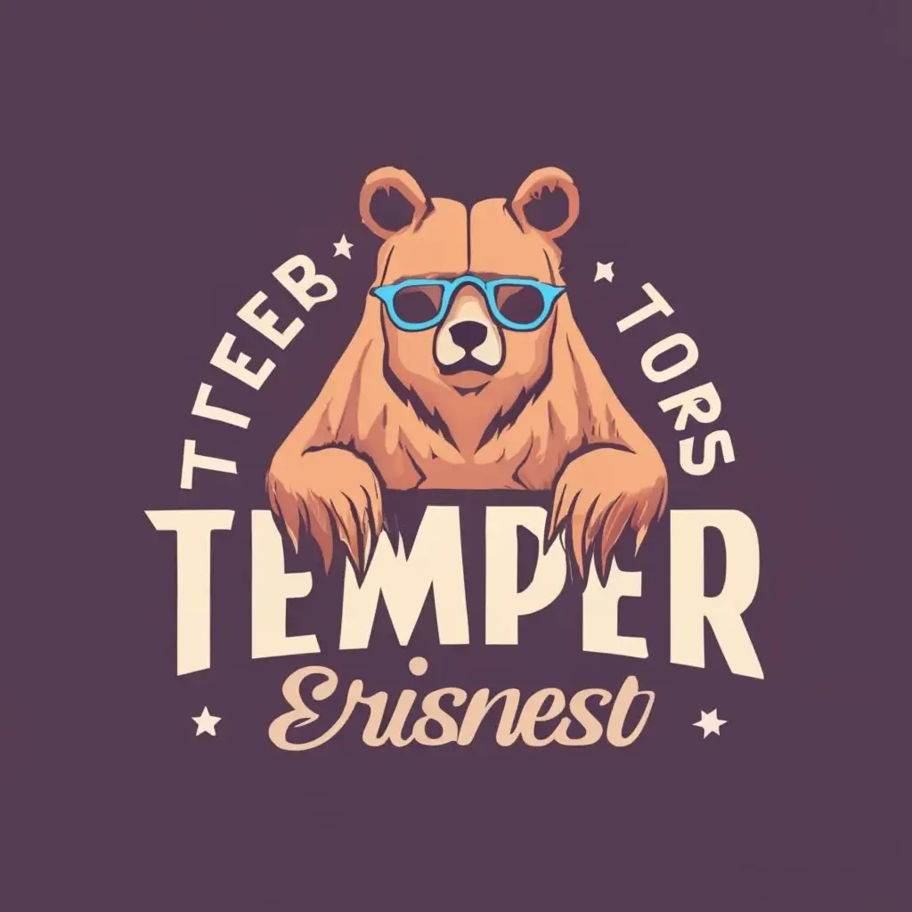 logo, A bear with glasses in his paws keeps his word, with the text "temper", typography, be used in Entertainment industry