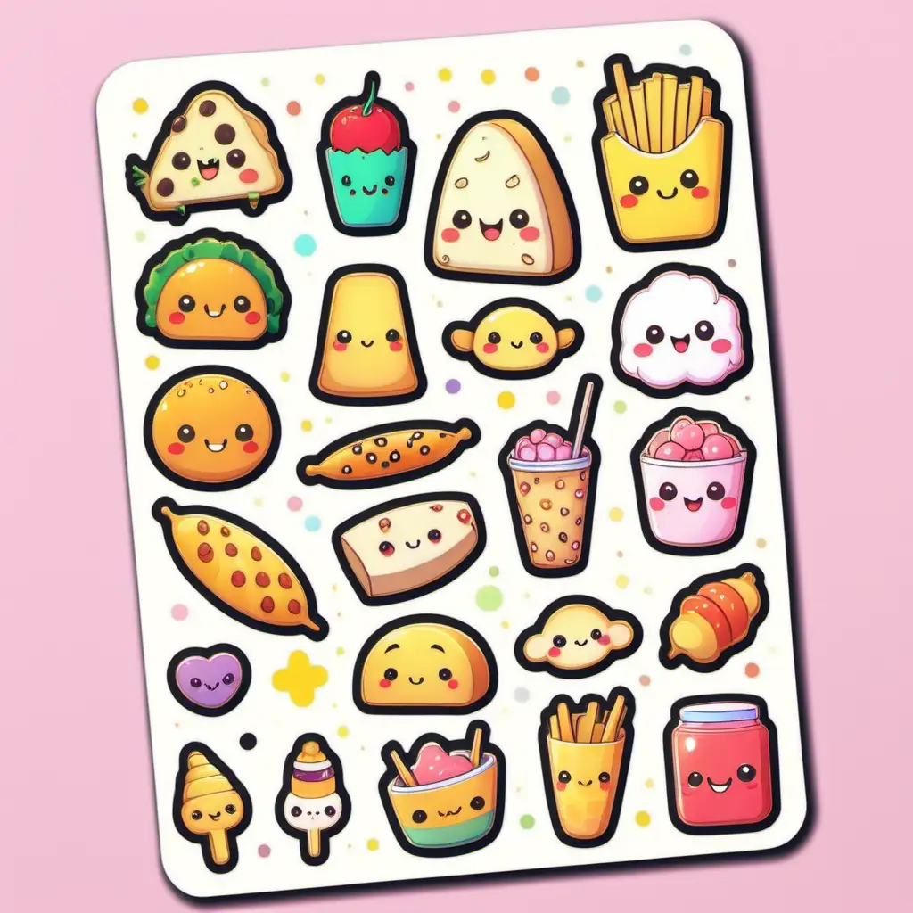 Adorable Kawaii Food Sticker Sheet for Playful Creativity