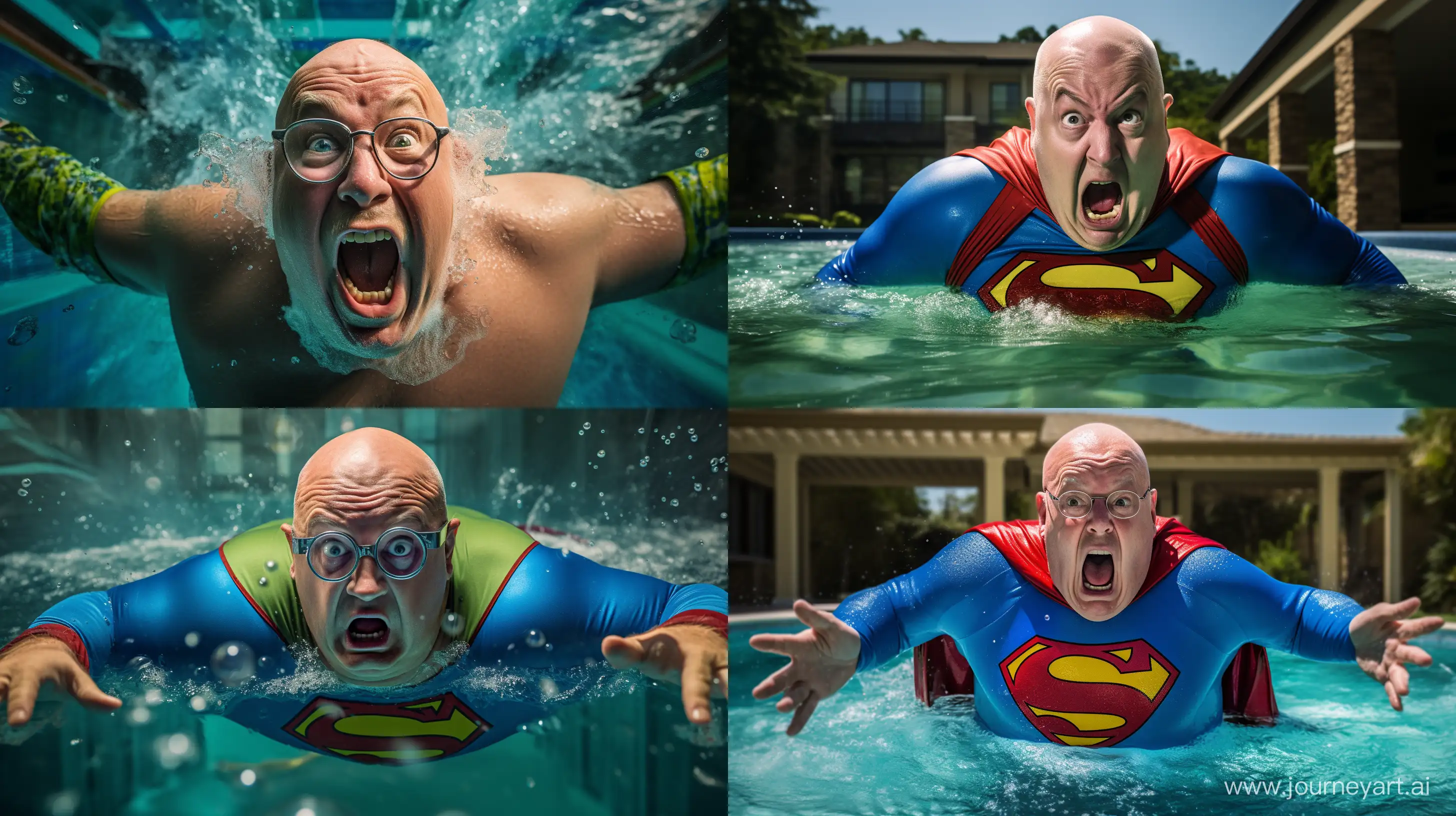 Startling-Moment-Elderly-Man-in-Blue-Superman-Costume-in-Pool