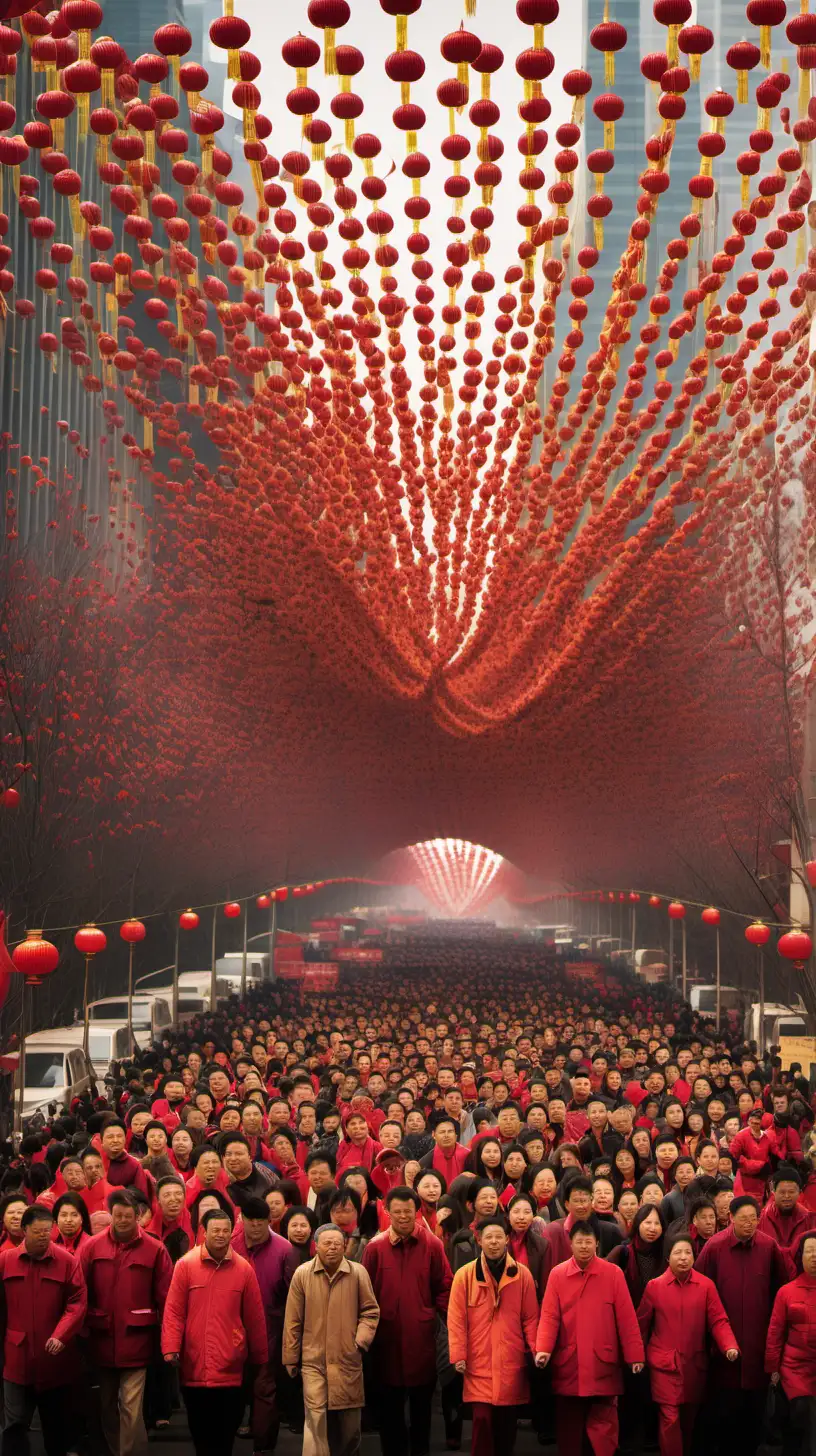 Vibrant Chinese New Year Migration Celebrating Family Reunions Amidst Bustling Crowds