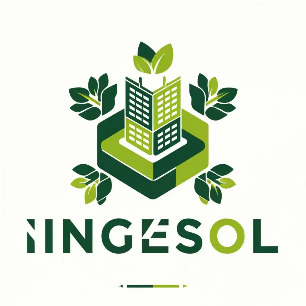 a logo design,with the text "ingensol", main symbol:solar panles+ buildings+ sustainability+recycling+smart buildings,Moderate,clear background