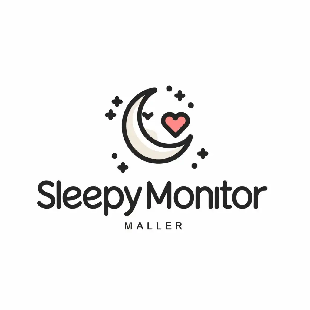 a logo design,with the text "sleepy monitor", main symbol:a stylized simple moon with a few stars and a heart, image in black and white, intended as app icon for a screen sleeper app,Minimalistic,be used in Technology industry,clear background