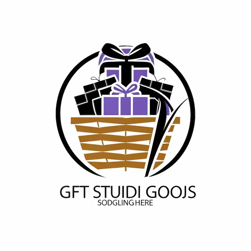 logo, Gift basket, with the text "Gift Studio Goods", typography, be used in Retail industry. Color purple and black