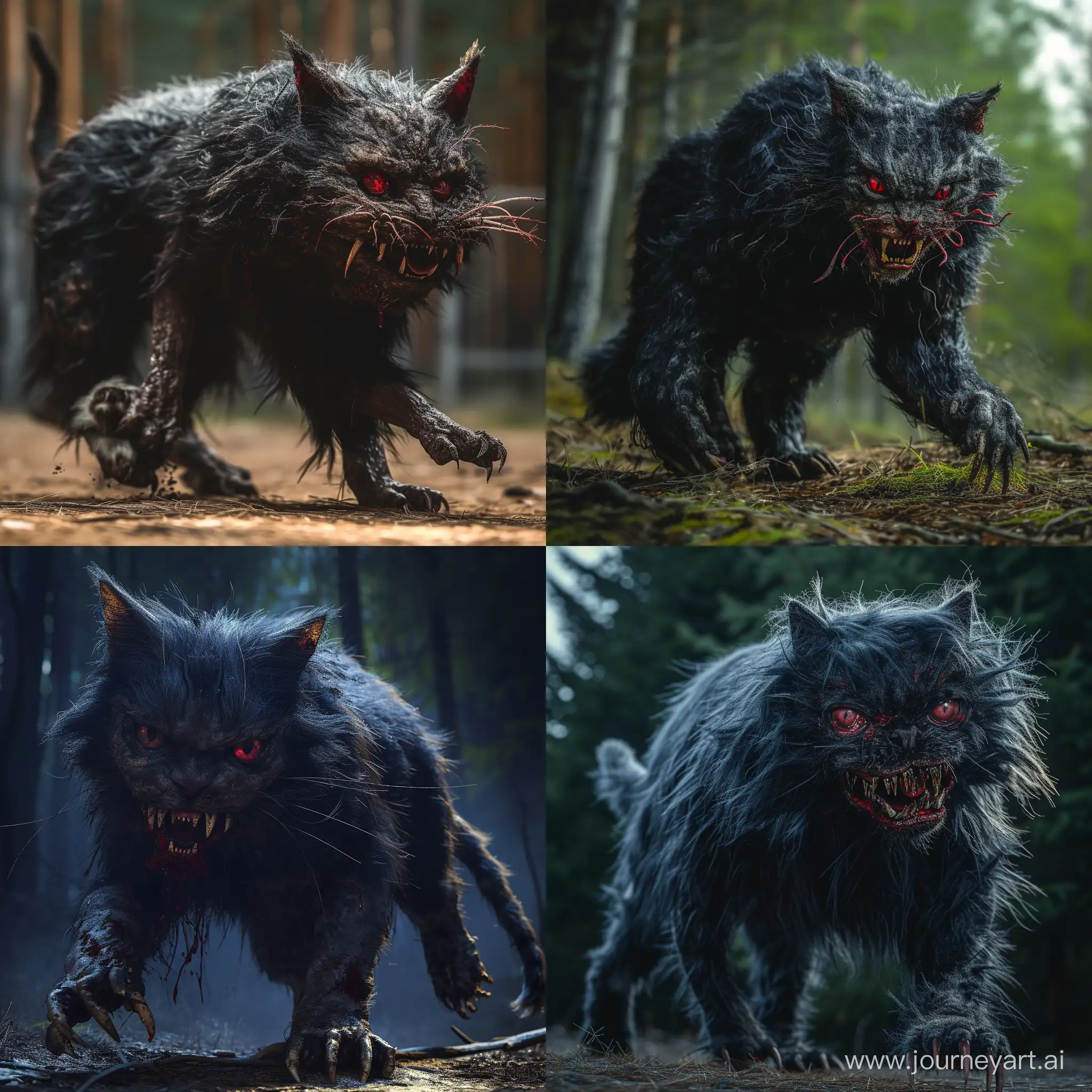 Terrifying-Cat-Monster-Stalking-Prey-in-Dark-Spruce-Forest