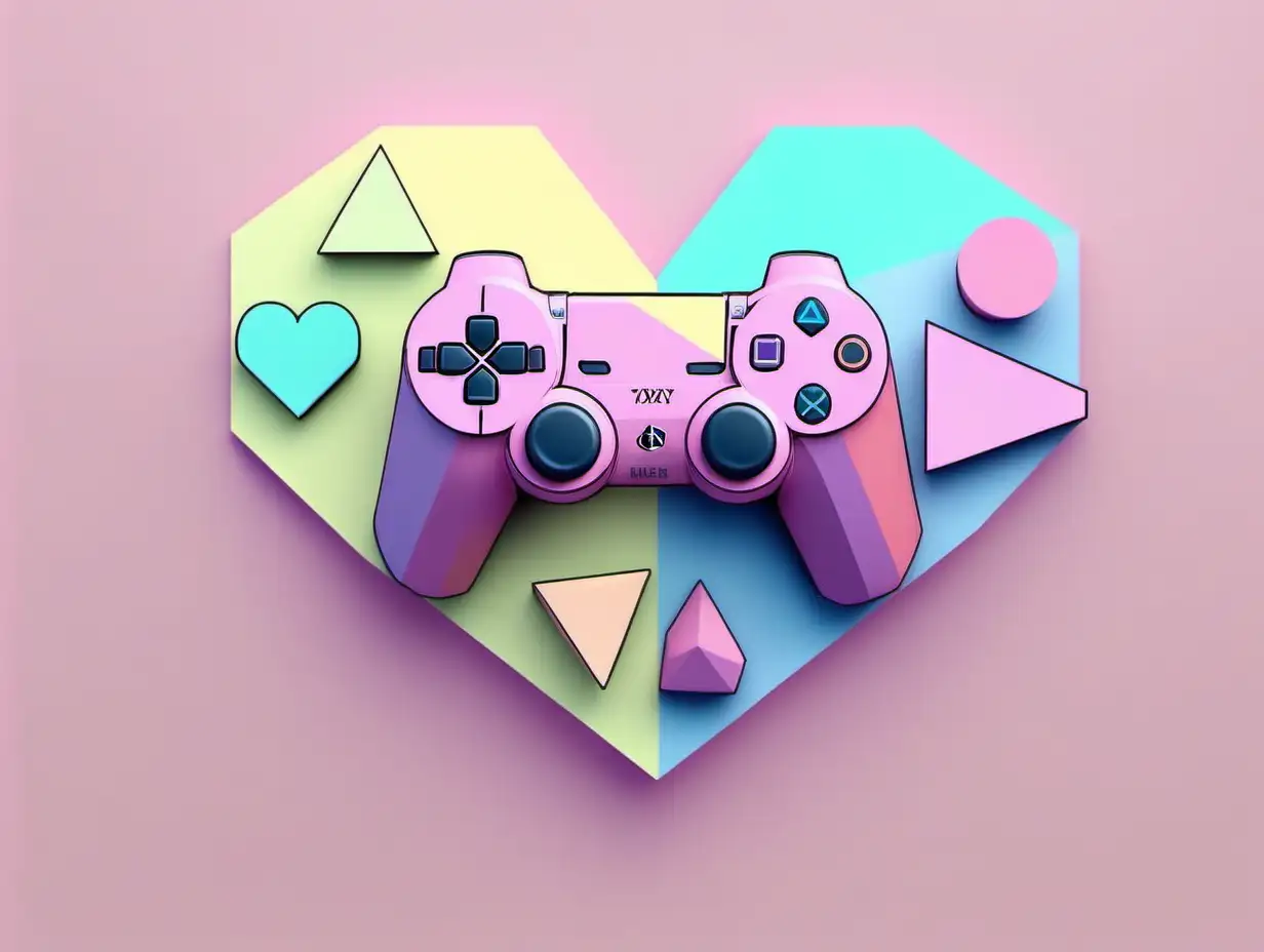 Joyful PlayStation Gaming with Heartthemed Polygon Shapes in Pastel Colors
