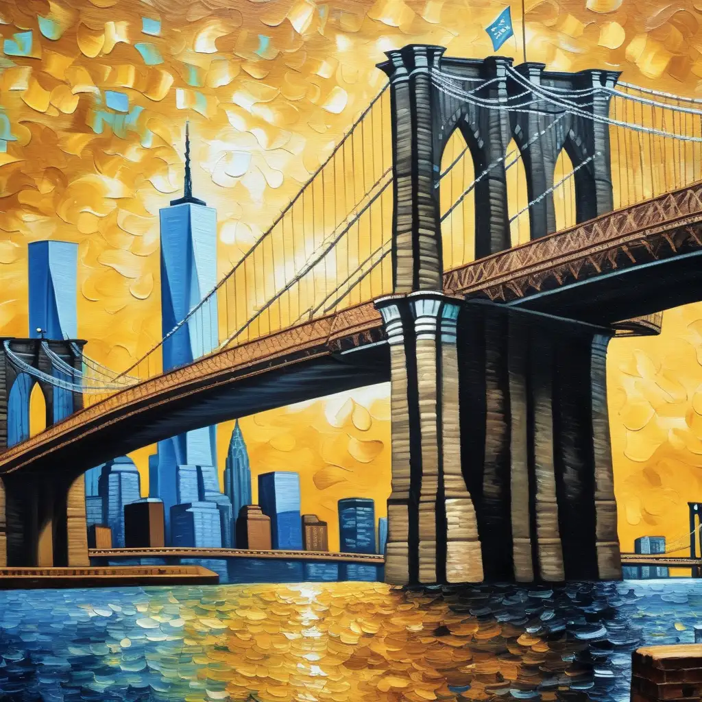 用油画的手法，梵高的风格，画一副布鲁克林大桥

