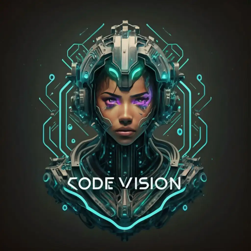 LOGO-Design-For-Code-Vision-Futuristic-Metallic-Cybernetic-Ninja-in-Black-with-Bold-Typography