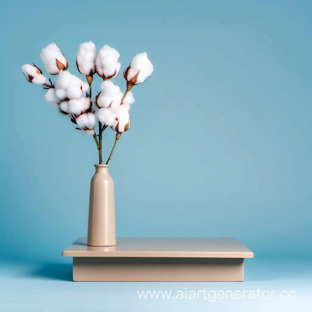 Minimalist-Studio-Setup-with-Cotton-Flowers-on-Beige-Stand