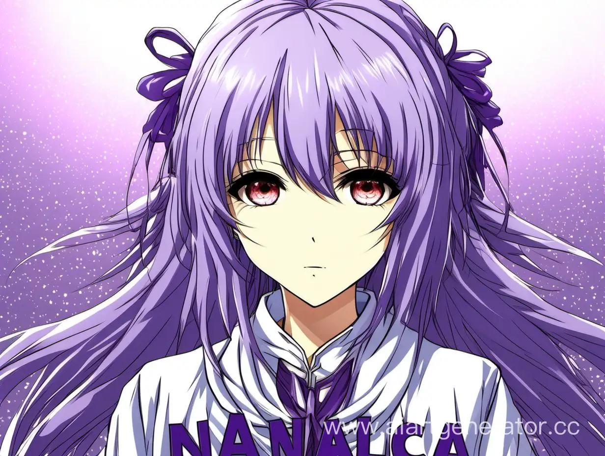 фото с аниме девочкой в аниме стиле нежно фиолетового стиля с надписью"nanalaca" аниме последний серафим