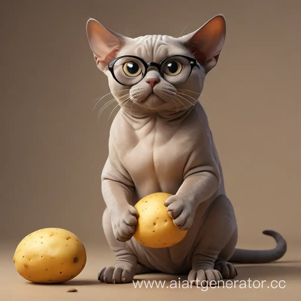 Sphinx-Cat-Wearing-Branded-Glasses-Holds-Potato