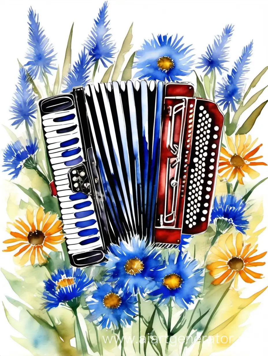Accordion-Serenade-amid-Light-Watercolor-Cornflowers-and-Field-Flowers