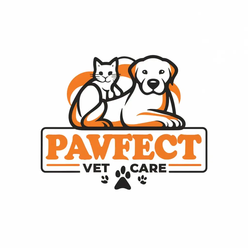 a logo design,with the text "Pawfect Vet Care", main symbol:Cat and dog,Minimalistic,be used in Animals Pets industry,clear background