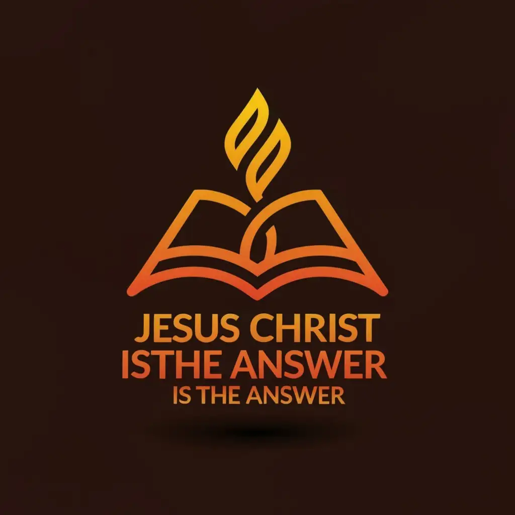 a logo design,with the text 'Jesus Christ is the Answer', main symbol:Bible, fire but no Cross sign,Minimalistic,clear background with colors