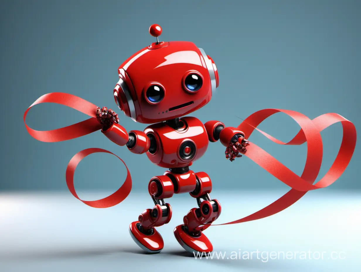 Adorable-Red-Robot-Performing-Artistic-Gymnastics-with-Ribbons