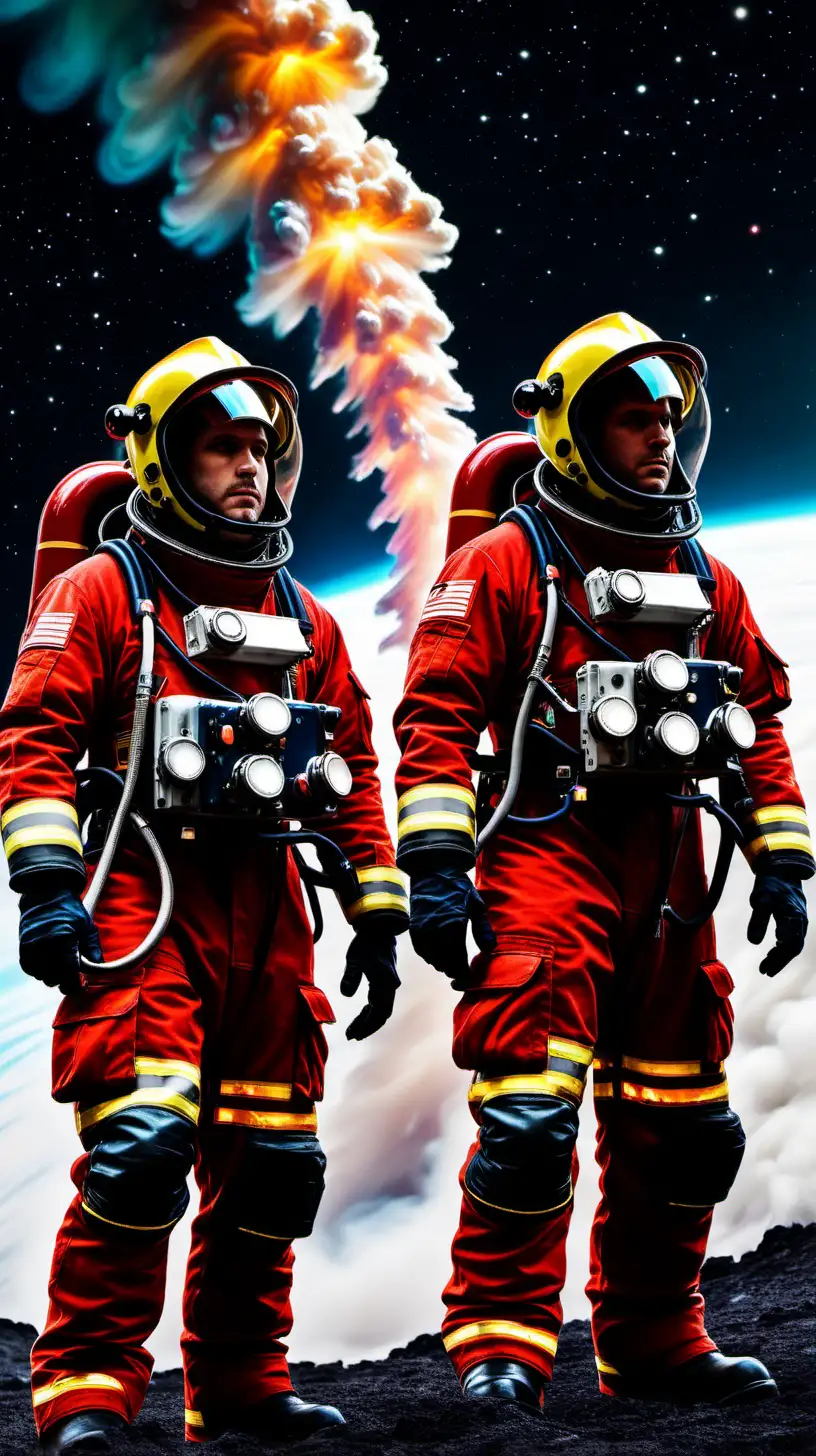 Enchanting Space Firefighters in a Dreamlike Cosmos