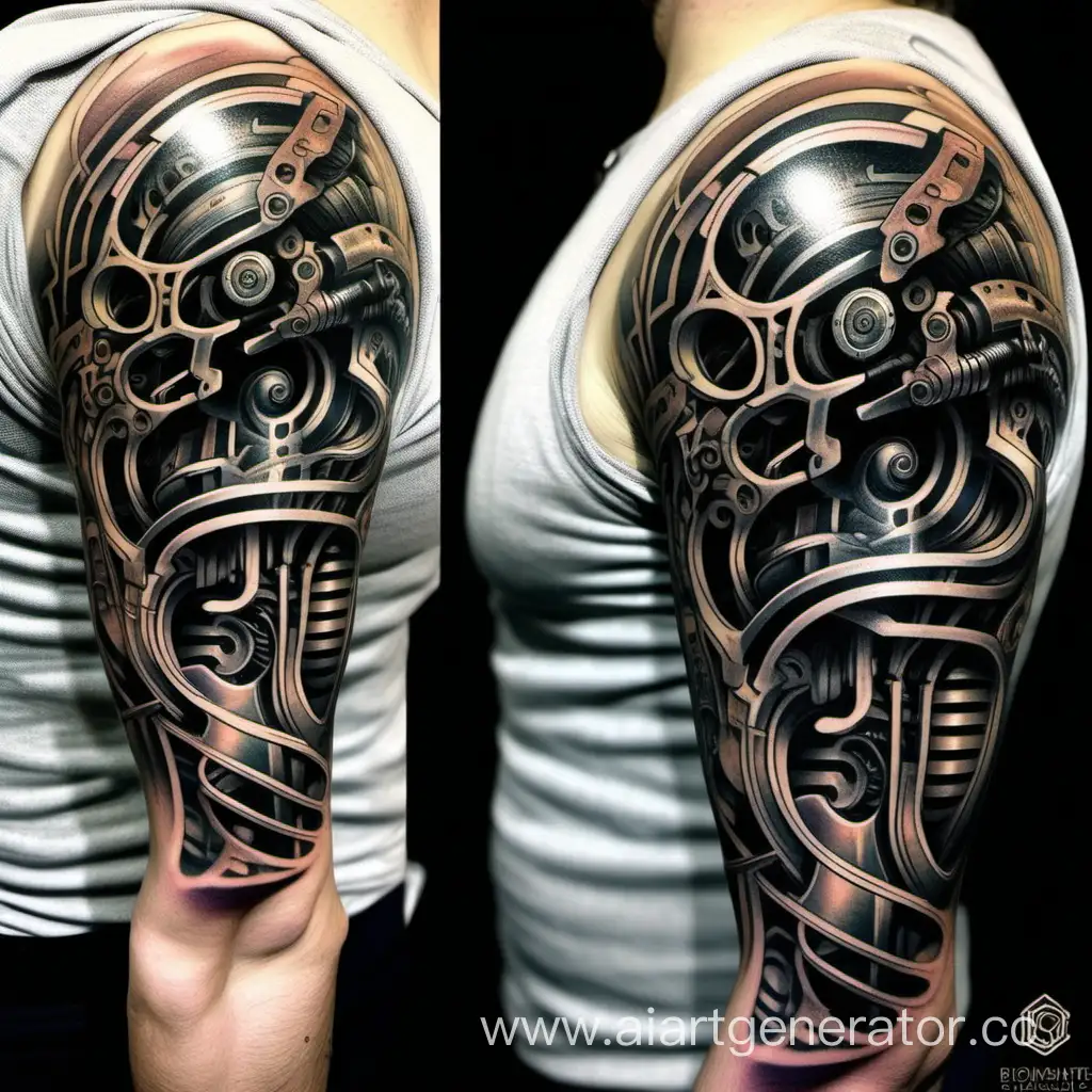 татуировка в стиле биомеханика на руке