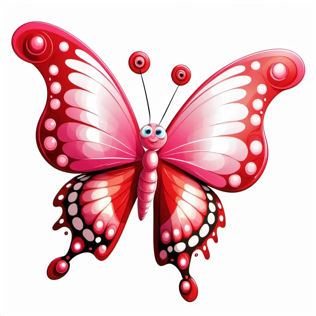 fairytale,whimsical,
cartoon, large red and pink beautiful butterfly,
 white background,