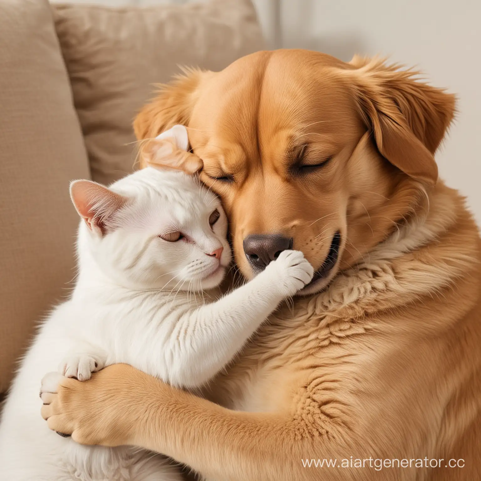 Friendly-Dog-Hugging-Smiling-Cat