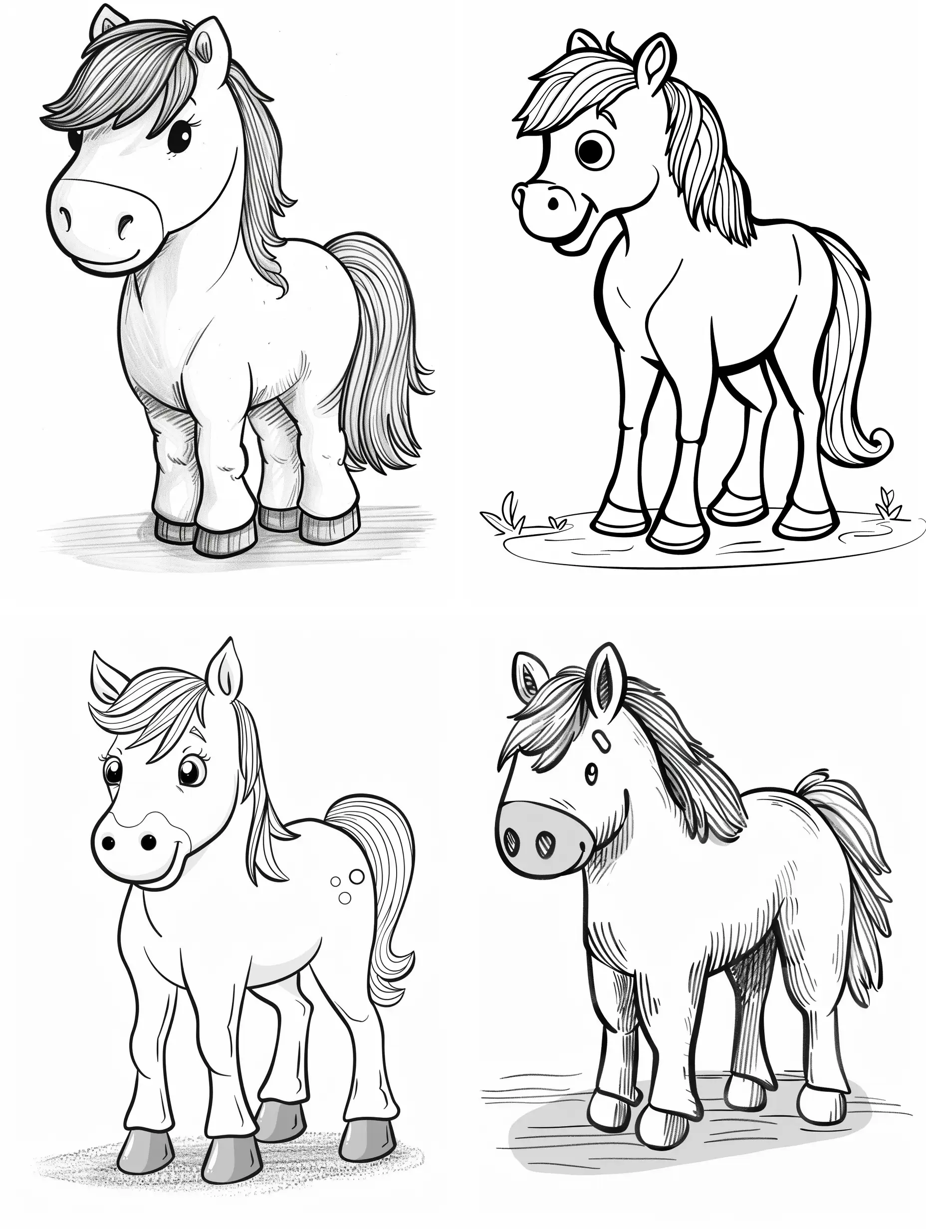 Adorable-Horse-Coloring-Page-for-Kids-Simple-and-Cute-Illustration-on-White-Background