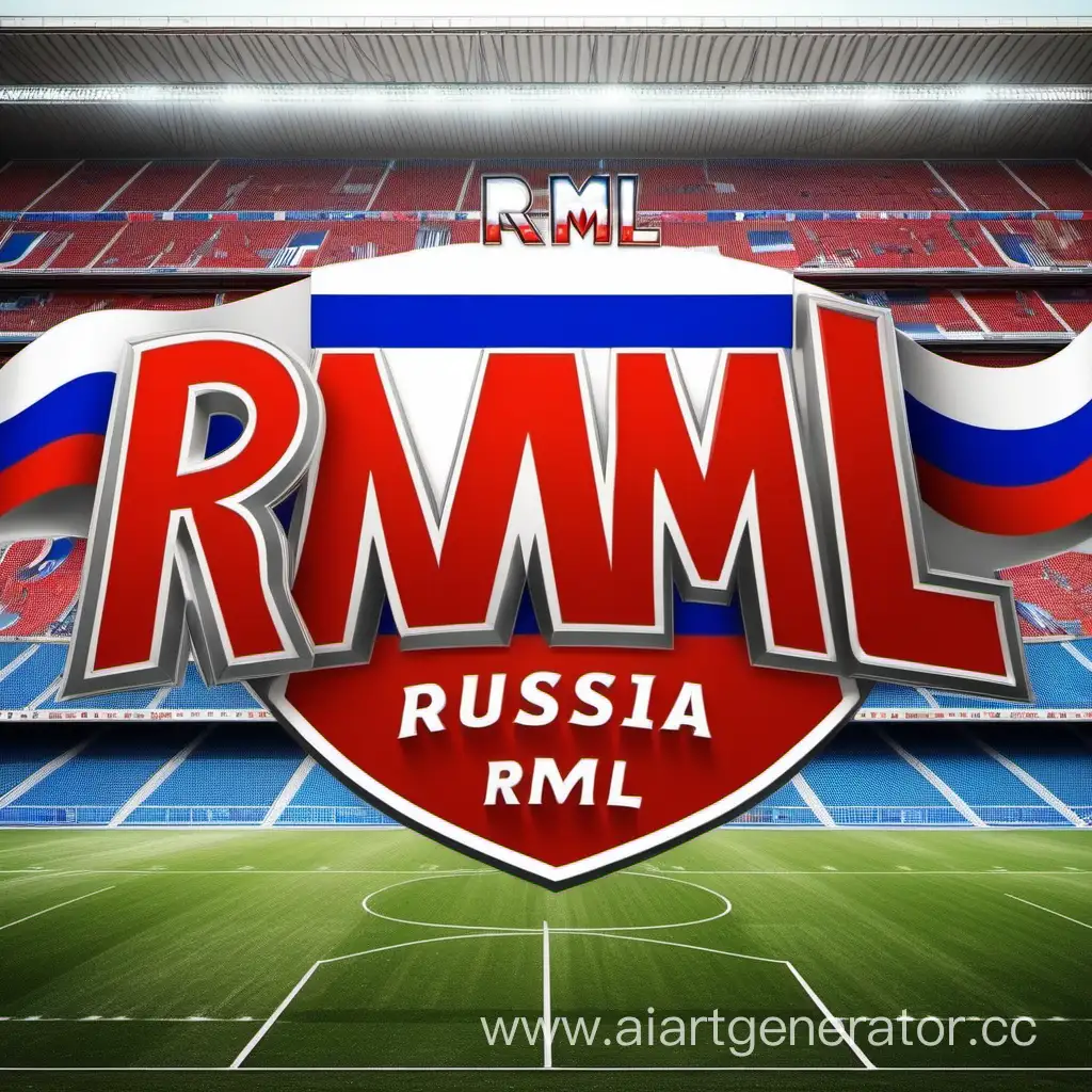 Логотип с надписью RML на фоне футбольное поле, с флагом России