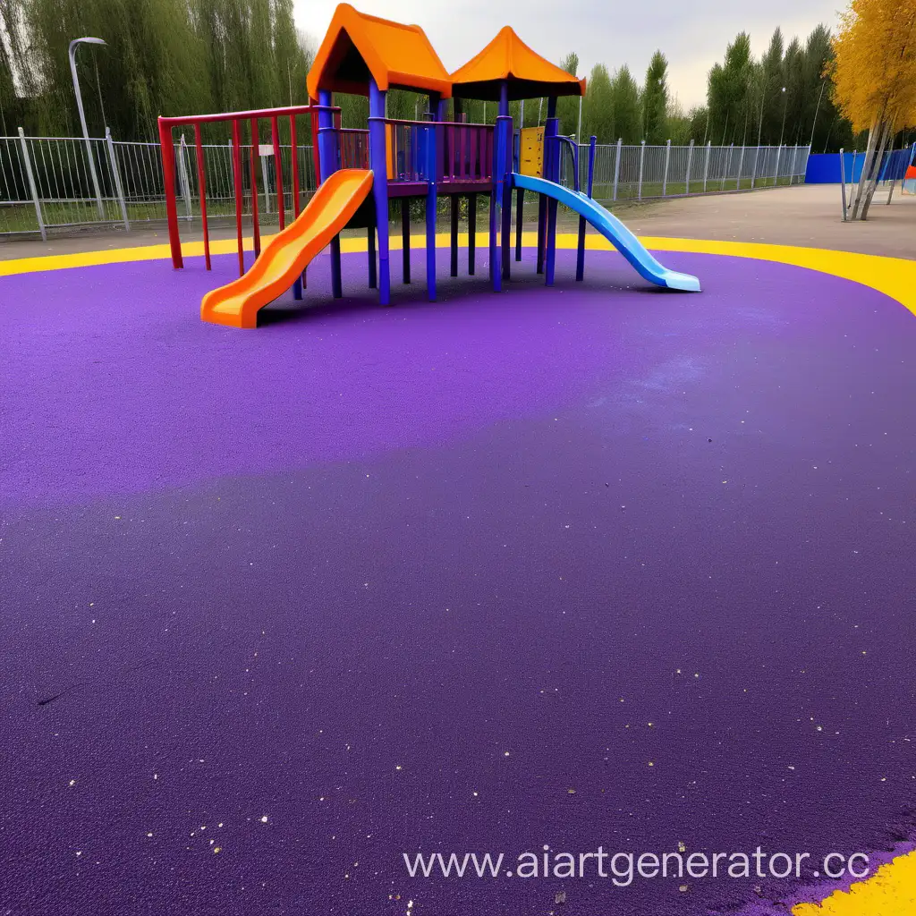 детская площадка в России покрытая  безопасным покрытием из цветной резиновой крошкой  с картинкой  на покрытии  с фиолетовым 