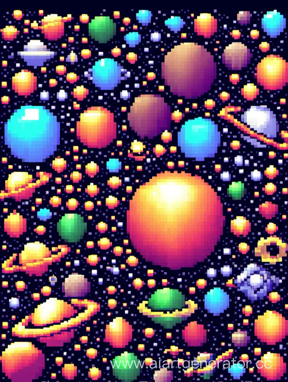 Planets, pixelart, chaotic, 32 bit pixel art



 
