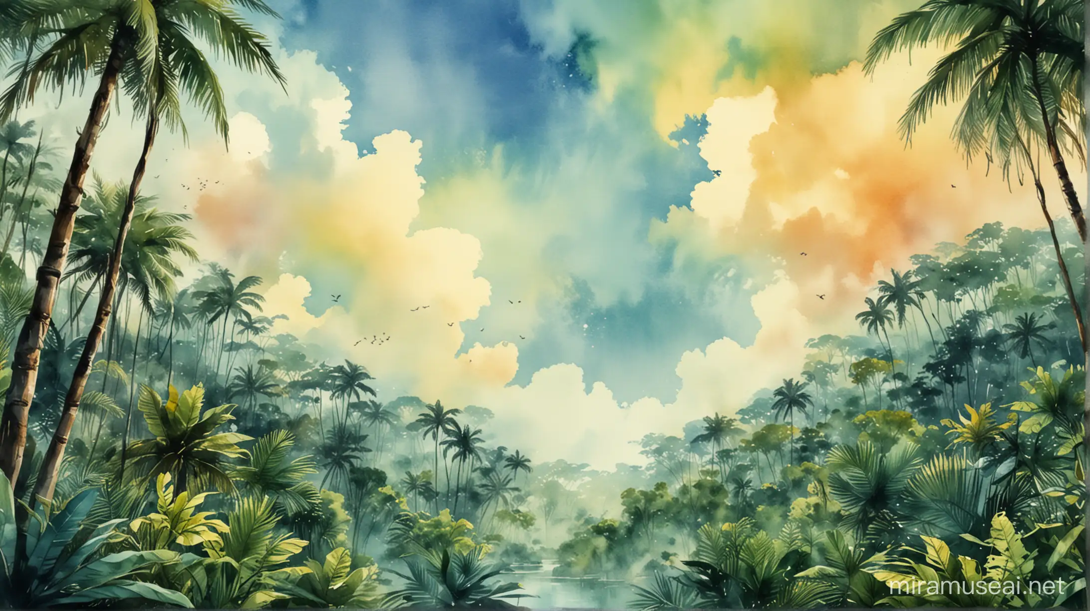 Vibrant Jungle Sky in Aquarela Style